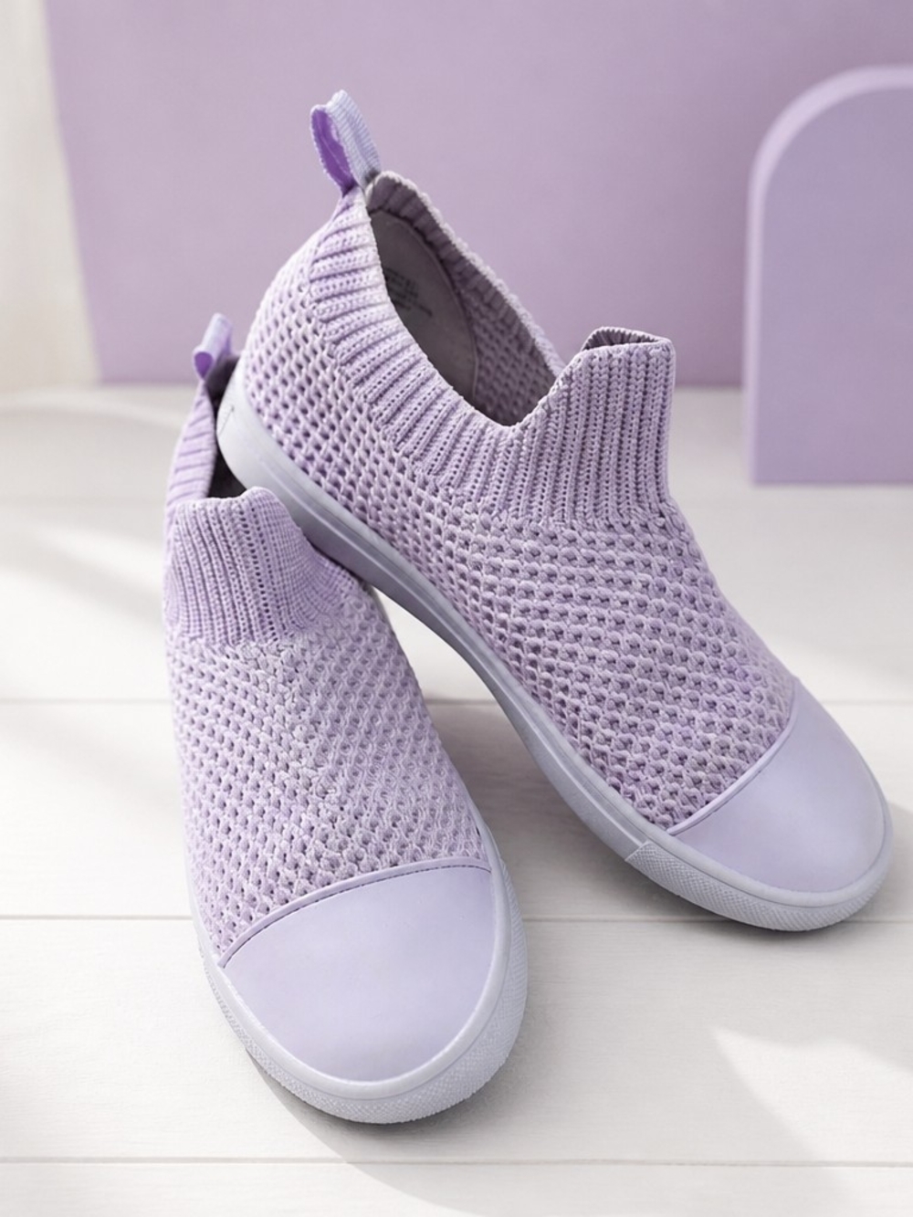 Lilac Knit Slip-On Sneakers for Kids